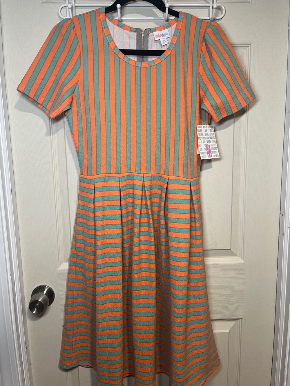 LuLaRoe Orange and Teal Striped Fit & Flare Dress